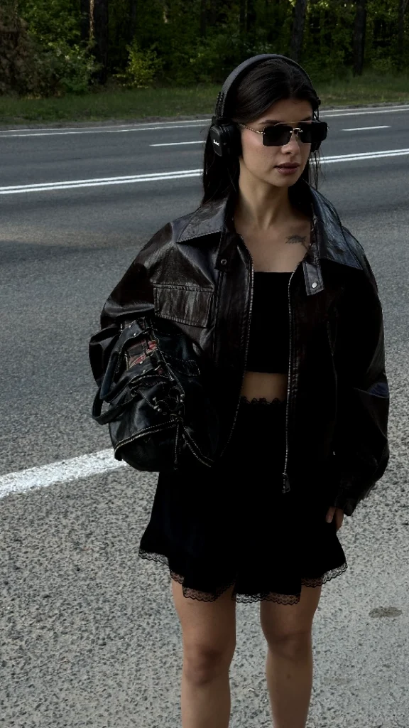 Укороченная куртка из экокожи с карманами